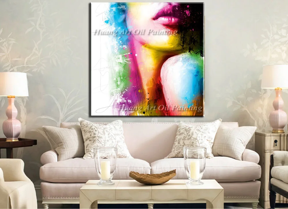 

Handmade Modern Figure Oil Painting Colorful Women Face Fine Art Canvas Character Painting for Home Decor