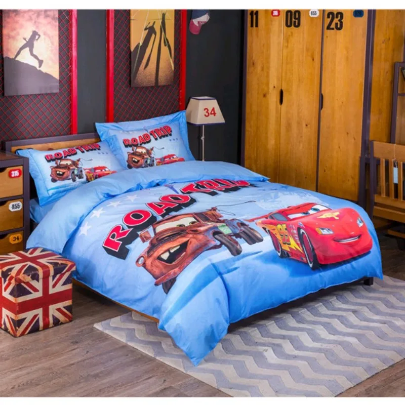 

100% Cotton Kids Bedding Set Boys Lightning McQueen Duvet Cover and Pillow Cases and Flatsheet Children Home Decor