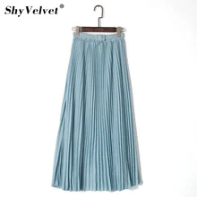 Элегантная Женская длинная юбка в богемном стиле, шифоновая юбка с высокой талией и поясом, пляжные плиссированные юбки, однотонные тюлевые макси юбки, розовый, синий, хаки
