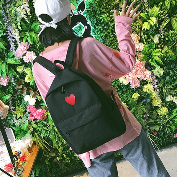 

2 Pcs/Set Hot Sale Women Love Heart Printed Canvas Backpack Lady Travel Bag Girls Students Pencil Case School Shoulder Bags