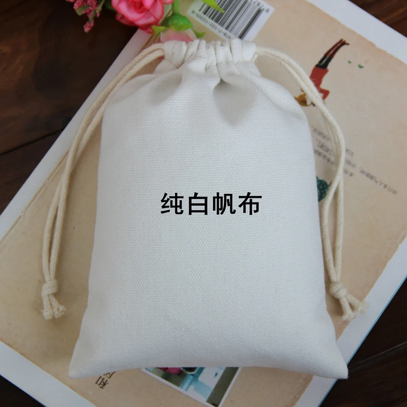 100pcs high quality pure white canvas small drawstring bag 8*12cm jewelry bag wholesale custom ...