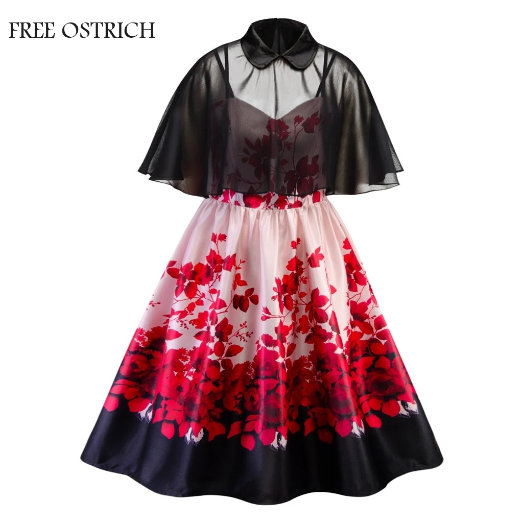 

FREE OSTRICH Plus Size Women Dress Vintage Evening Party Dress Prom Ballgown Fancy Dress Fashion Floral Apparel