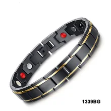 Black Healing Heath Magnetic Stainless Steel Bracelets & Bangles For Men 2-tone Gold Ionic Plating Bio Power Care Mens Jewelry
