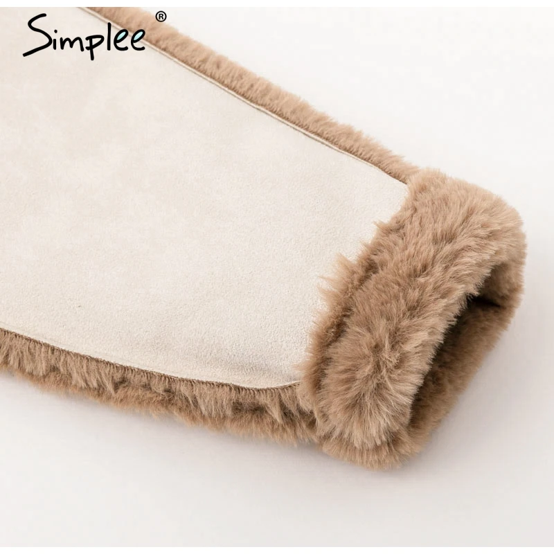 Simplee Elegant faux fur coat Women 2018 Autumn winter warm soft zipper fur jacket Female plush overcoat casual outwear