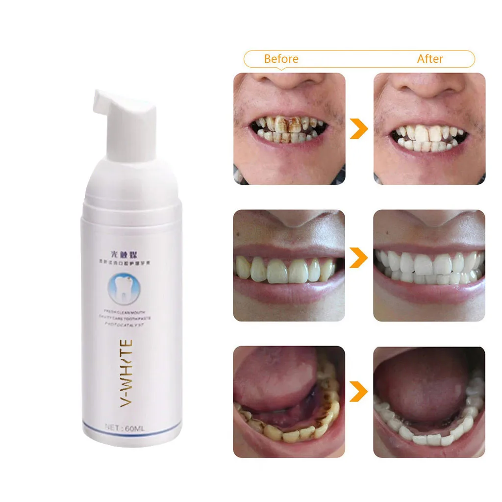 

60ml Tooth Care Foam Toothpaste Charcoal Teeth Whitening Toothpaste Oral Deep Cleansing Dental Liquid Natural Fresh breath 7.23