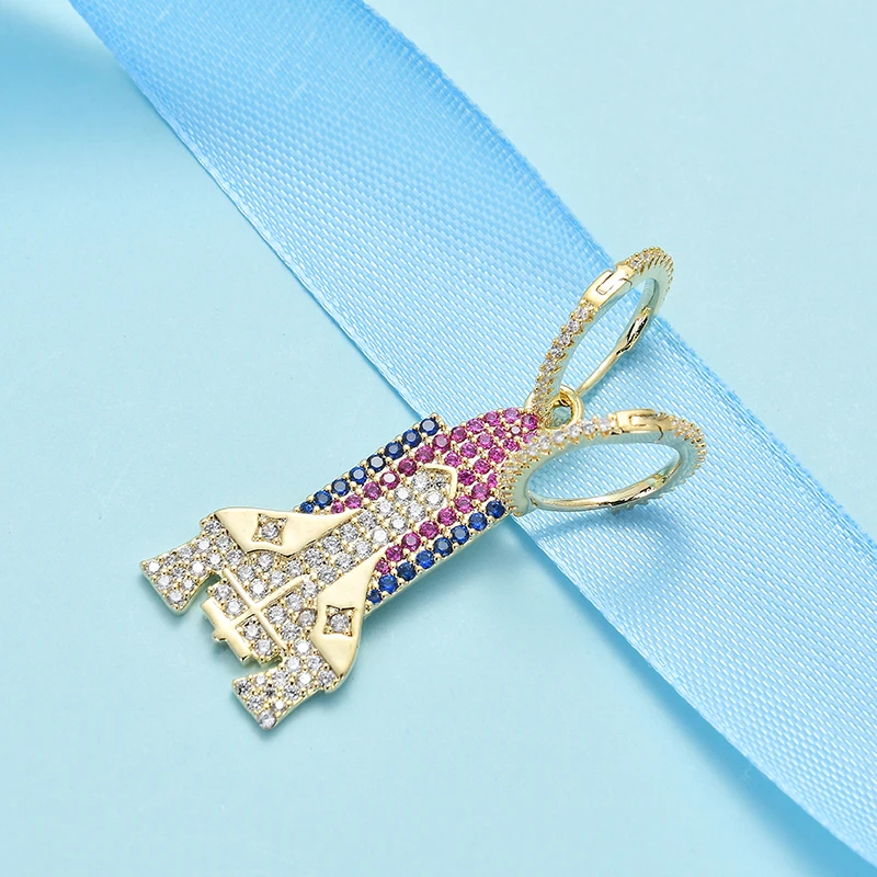 Zhijia new colorful creative crystal rhinestone asymmetric rocket design stud earrings for women party gifts