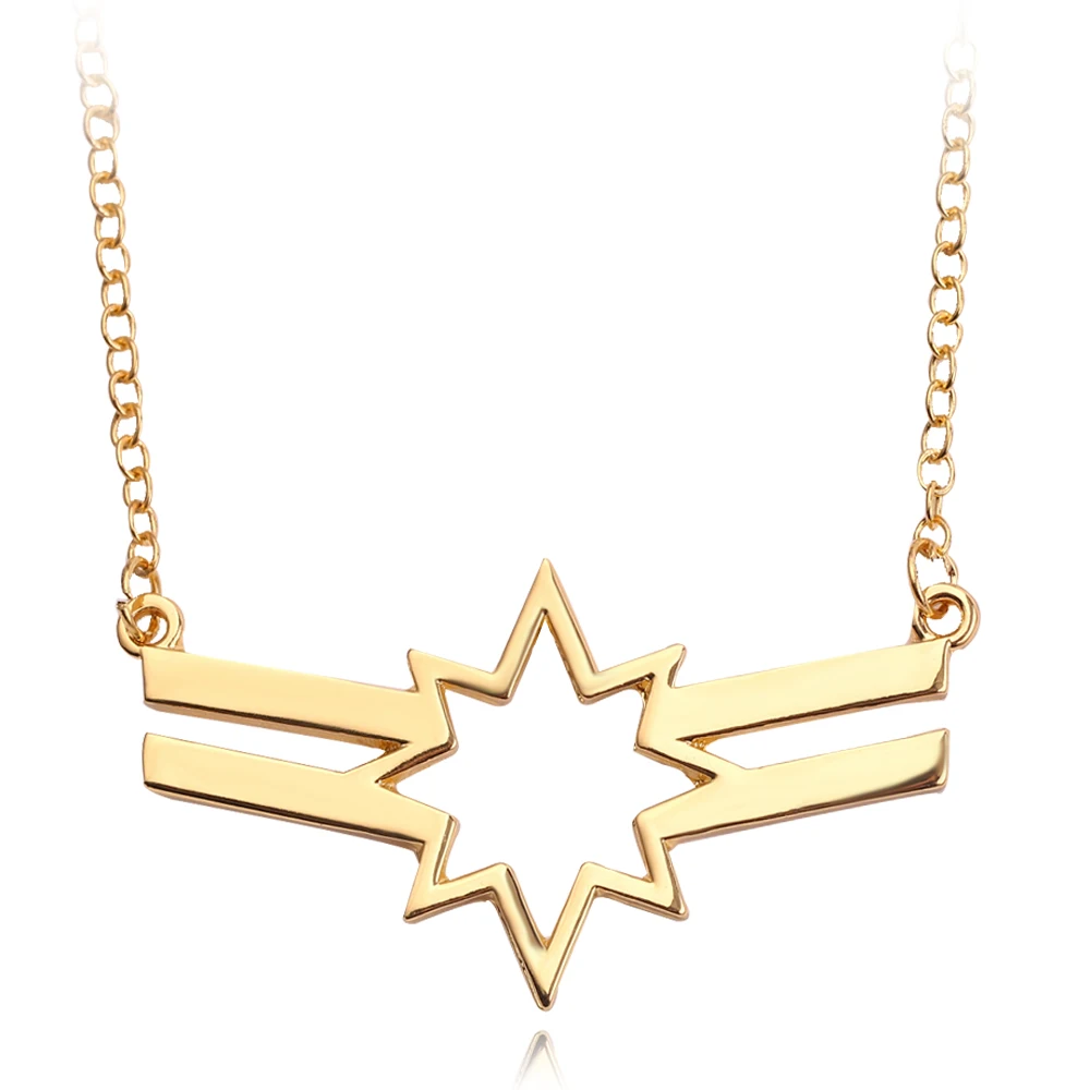 

Gold Color Carol Corps Captain Marvel Pendant Avengers 4 Captain Marvel Logo Pendant with Link Chain Necklace Movie Jewelry