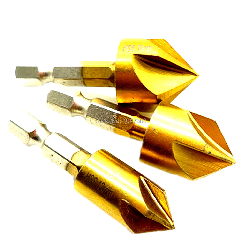 3pcs 90 Degree Countersink Drill Bit 1/4" Hex Wood Plastic Aluminum