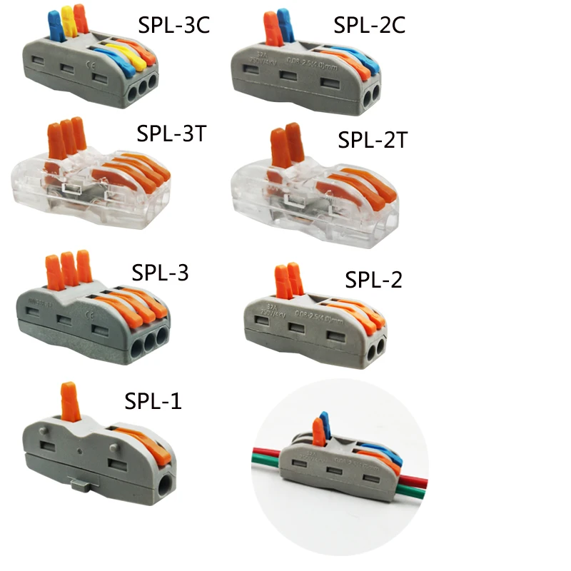50 шт./лот SPL серии 221 222 223 Мини Быстрый провода разъемы, универсальный электрический кабель Разъем, нажимной клеммный блок