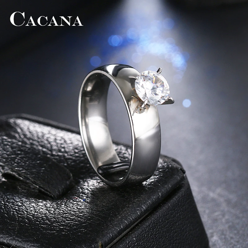 CACANA Stainless Steel Rings For Women With Shining CZ Smooth Personalized Fashion Jewelry Wholesale NO.R11
