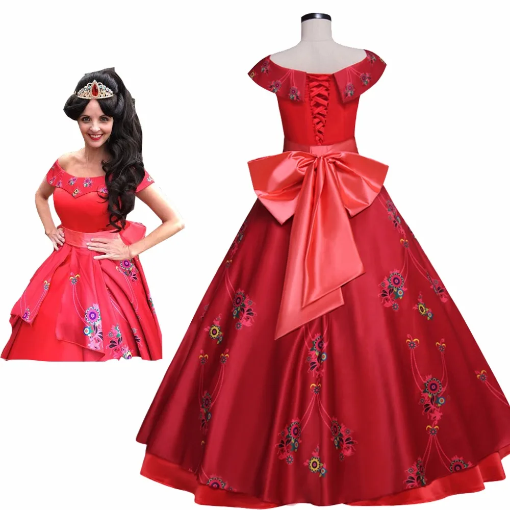 

Whole Sale Princess Elena Back Lace Up Dress Elena of Avalor Princess Fancy Red Wedding Dress Halloween Party Ball Gown L0516