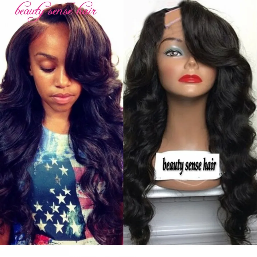 Autumn sale price U Part Human Hair Wigs with side part Bangs Virgin Hair right part Brazilian U Part Wigs for black women