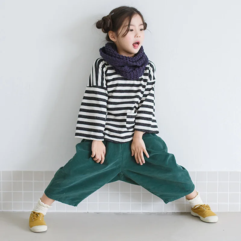 

corduroy little girls pants spring autumn 2018 calf length loose green pants for girls 10 13 years teenage children clothing