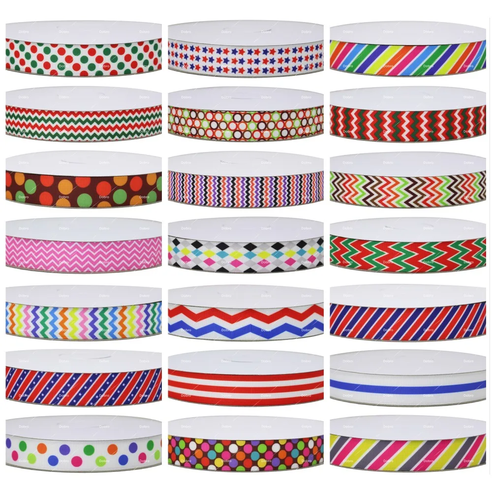 

21 Choices Dots Stripes Chevron Festival Patterns Printed Grosgrain Ribbons for Hair DIY Craft Party Decoration Gift Packaging