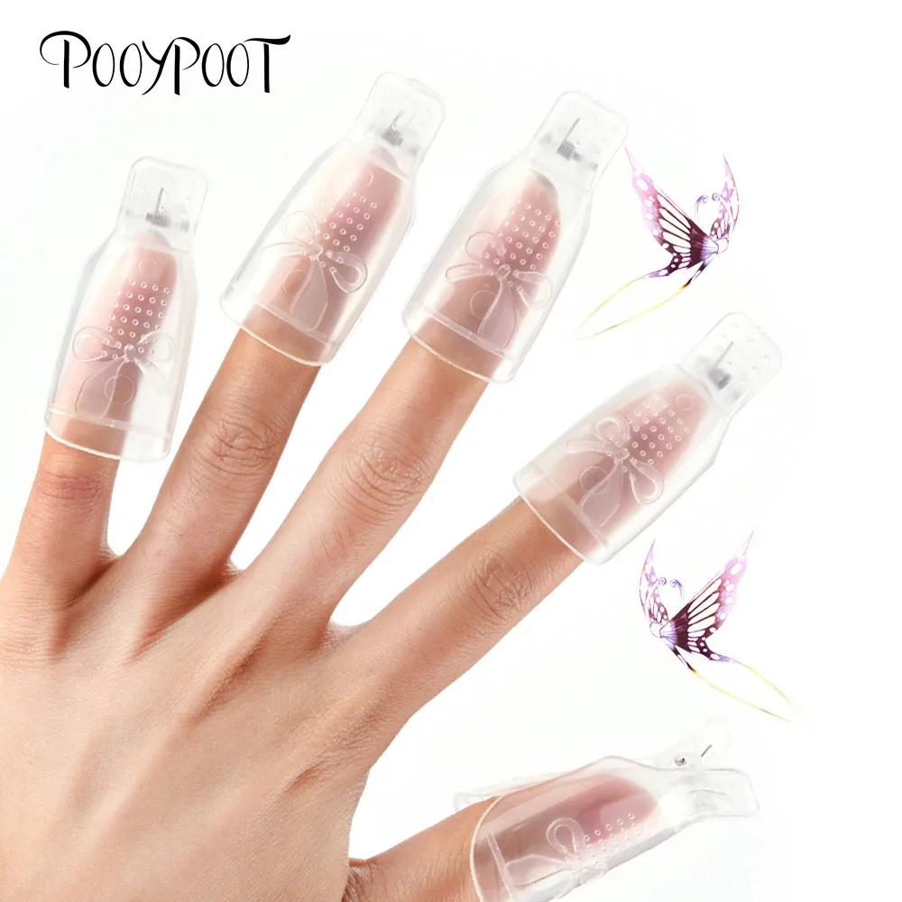 Pooypoot 10pcs set Wearable Acrylic font b Nail b font Art Soak Off Cap Clip UV