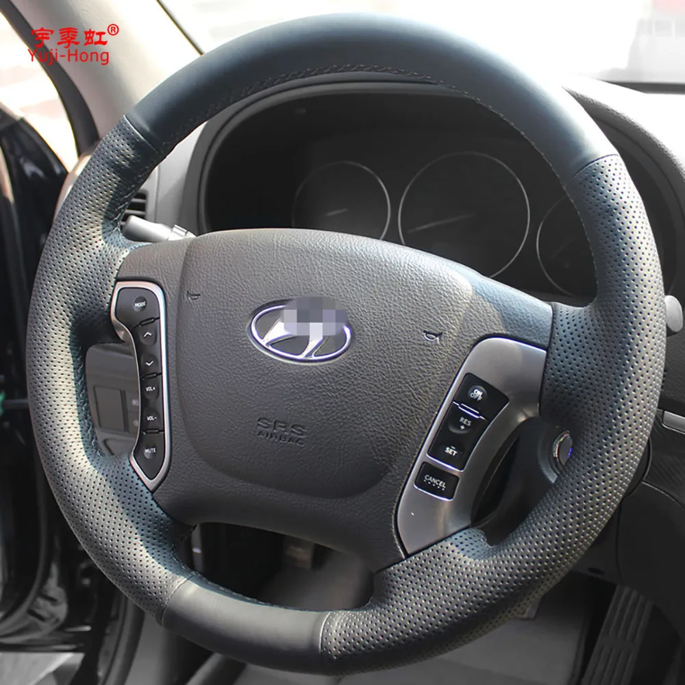 Искусственная кожа автомобиля рулевое колесо чехлы Чехол для hyundai Santafe 2006~ 2012 ручная прошитая рулевая крышка