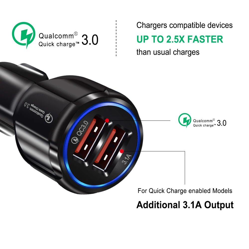 A.S Быстрая зарядка 3,0 двойной порт USB Автомобильное зарядное устройство для iPhone Xiaomi samsung адаптер быстрой зарядки QC 3,0 Мобильный телефон USB Автомобильное зарядное устройство