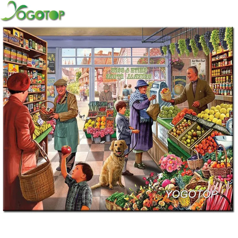 

YOGOTOP Needlework DIY Diamond Painting Cross Stitch fruit store Diamond Embroidery Square Rhinestone Mosaic Picture ZB683