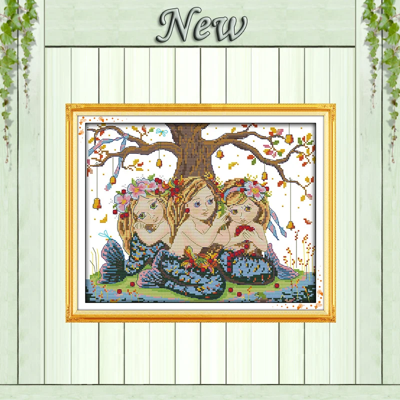 

Three mermaid cute girl angel painting counted print on canvas DMC 11CT 14CT kit Chinese Cross Stitch embroidery needlework Sets