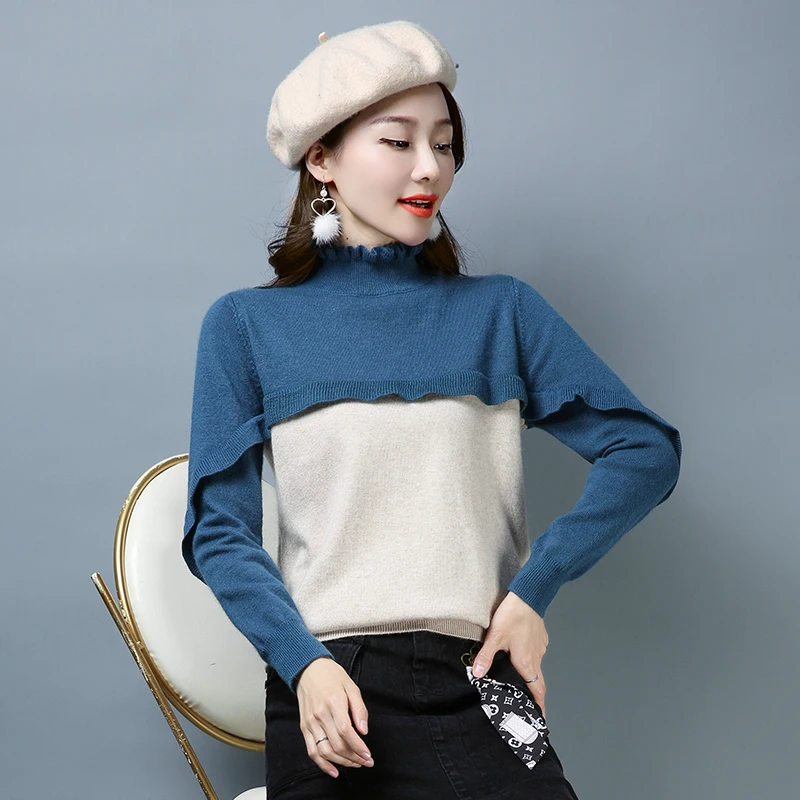 ^Cheap 2XL 3 Colors Brand Sweater Fall Winter Women Sweater New OL Commuter Stitching Lace Hit Color Sweater Bottom Sweater Pullovers