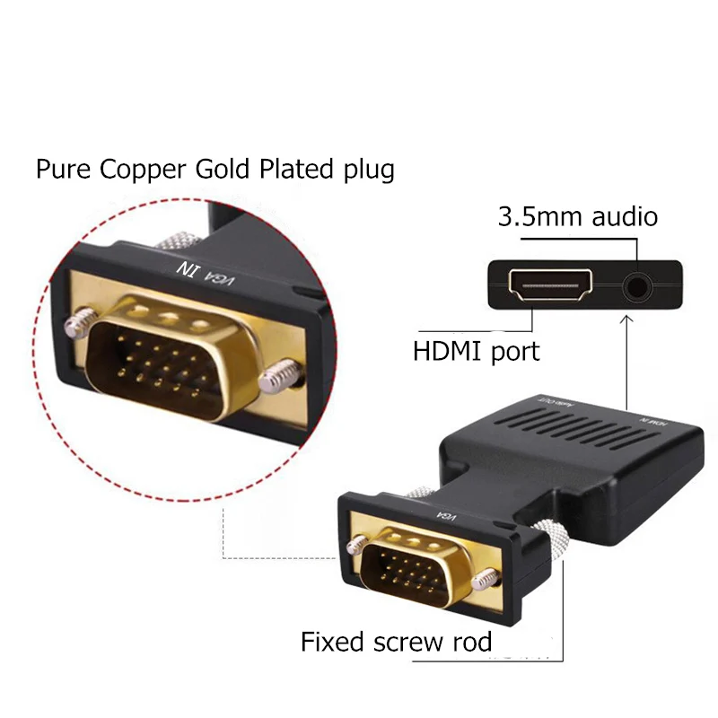 VGA конвертер HDMI адаптер HDMI VGA с DC5V Мирко USB Video Выход 1080 P HD 3,5 мм AUX аудио Порты и разъёмы с USB лин для портативных ПК
