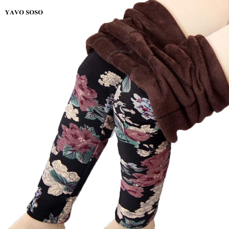 YAVO SOSO осень зима стиль плюс бархатные теплые леггинсы для женщин плюс размер XXXL с цветочным принтом повседневные Стрейчевые женские брюки