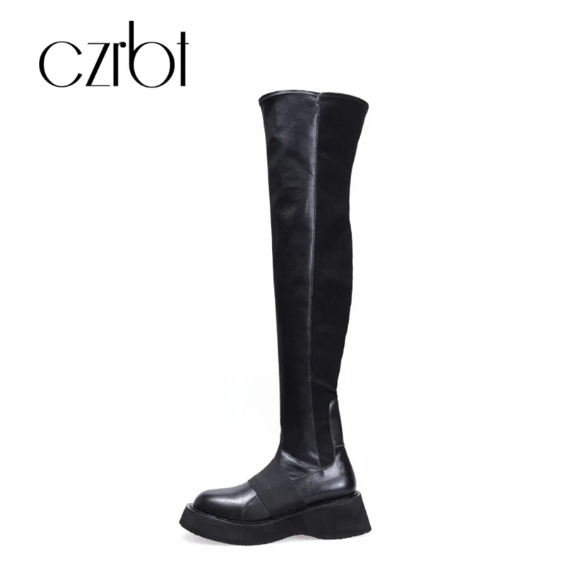 

czrbt European and American kneehigh boots with thick bottoms thin legs sponge cake and jockey boots in autumn and winter2018