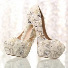 Bridal Wedding Dress Shoes Formal Prom Rhinestone Crystal Shoes Classic Heels White Pearl Bride Beaded Shoes Nice Shoes for Mom