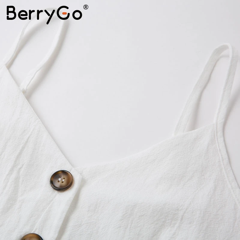BerryGo Женская сорочка на бретельках белого цвета с v образным вырезом свободные