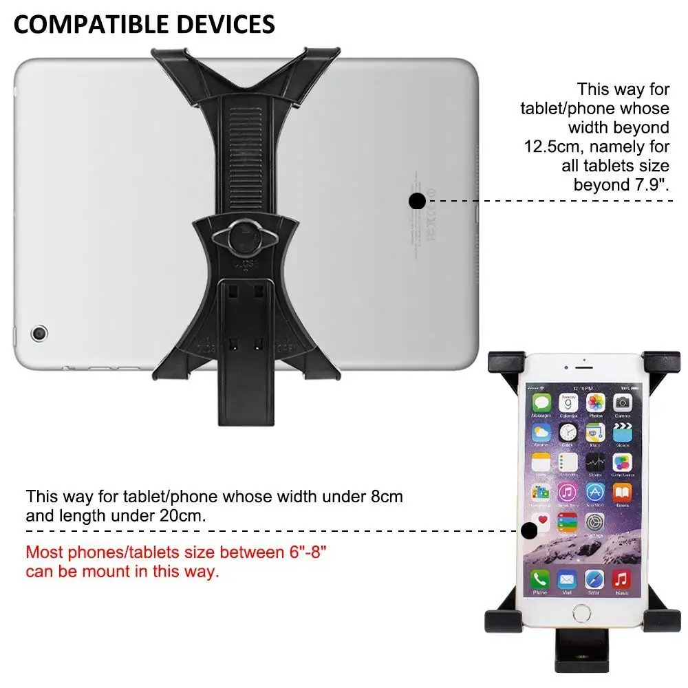 Universal Tablet Tripod Mount Adapter Clamp Holder for Apple iPad 2,3,4,Air, Air2,iPad Mini 1st,2,3, Samsung Galaxy Tab,Tab 2,Tab 3,Tab 4, Tab Pro, Tab S,Microsoft Surface, Google Nexus etc.