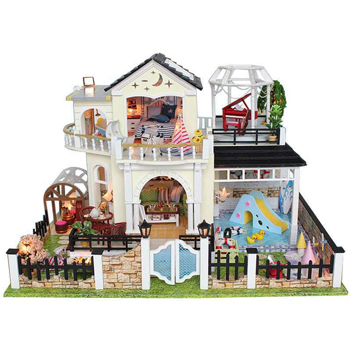 DIY Doll House Wooden Villa Miniatures LED Light Furniture Kit Cute Doll House for Kids Gift Miniature Crafts DIY Doll House Wooden Villa Miniatures LED Light Furniture Kit Cute Doll House for Kids Gift Miniature Crafts