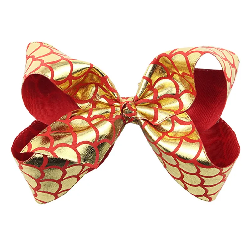8pcslot Fashion 6 inch printing big butterfly clip Fish scale pattern Hair Bows girl's handmade hair  (1)
