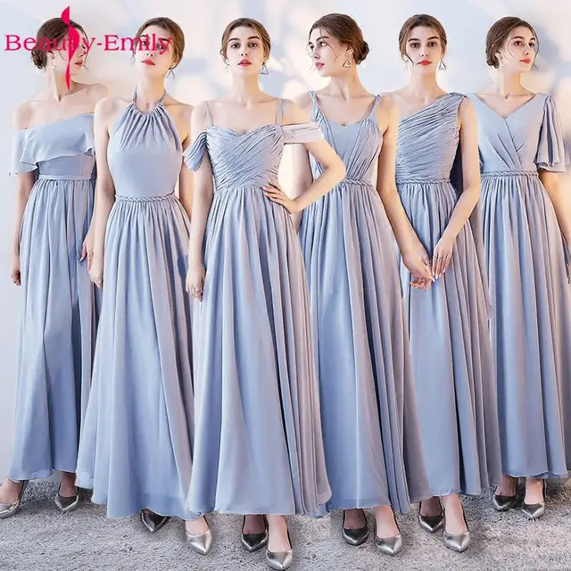 Beauty Emily Light Grey Bridesmaid Dresses 2018 A-line Sweetheart Women Formal Wedding Party Gowns Floor-Length Party Prom Dress