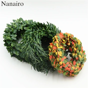 

7m 3 Style Artificial Green Flower Nylon iron wire Leaves Rattan DIY Garland Accessory For Wedding Decoration Scrapbooking