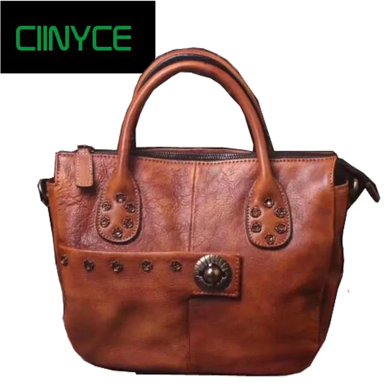 

Female New Handmade retro cross soft leather tote bag shoulder bag new simple leather large capacity literary handbags Vintage