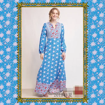 

New pre-sale fashion show spring and summer fashion high-grade printed fabric dress tops women's clothing cloth wholesale