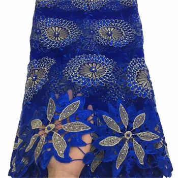 

2019 Latest Royal Blue African Laces Fabrics Embroidered High Quality French Lace Fabric Cheap Nigerian Net tulle Lace Fabric
