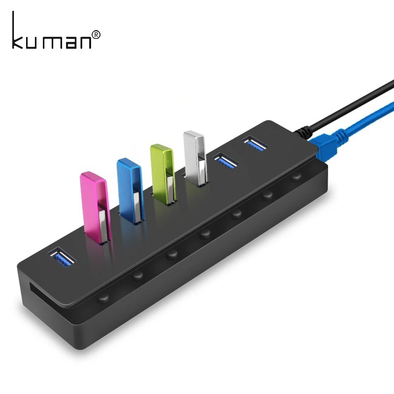 

Kuman 3.0 USB Hub 7 USB Ports with Switch Button Port OTG Hub for Phone Computer Tablet Laptop USB Flash Drive YLHUB-303