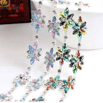 

Pulaqi 1Yard Bling Color DIY Flower Sew On Claw Crystal Rhinestones Chain Wedding Clothing Garment Hand Craft Art Decoration H
