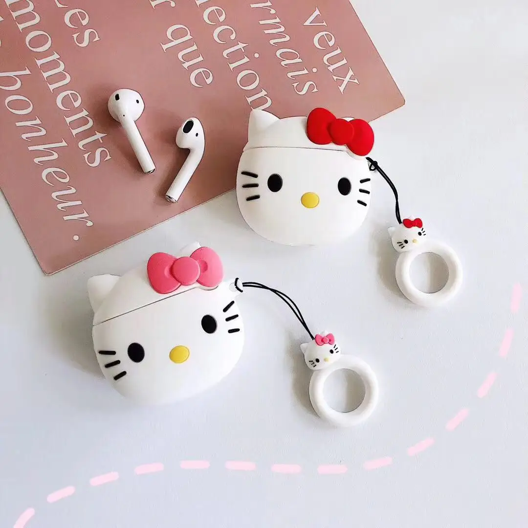 

For Airpods Air Pods KT Cat Silicone Case Protective Cover Pouch Anti Lost Protector Fundas Accessories