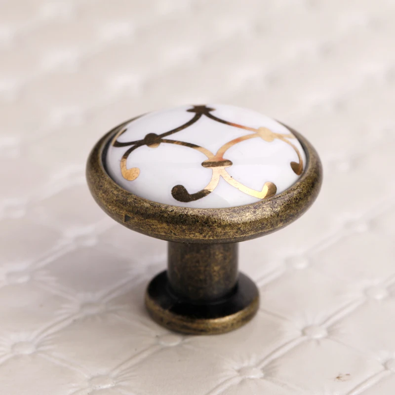 33mm Round Golden Flower Printed Ceramic Knobs Dresser Drawer