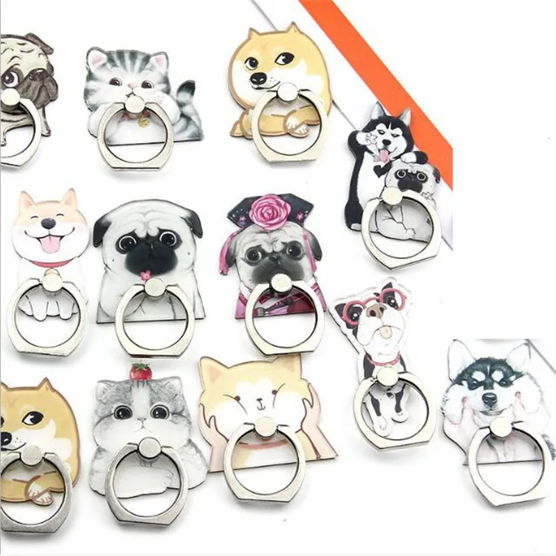 Bulldog Husky Animal Cat Mobile Phone Stand Holder Finger Ring Smartphone Cute Cat Holder Stand