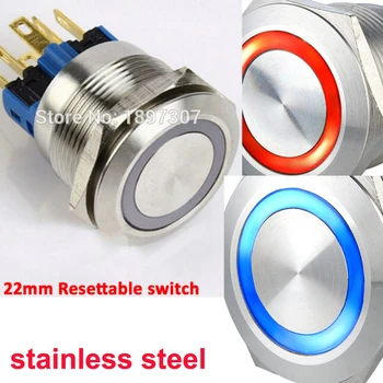

22mm 25mm Dual Color bi-color 5V 6V 12V 24V RED/Blue Ring LED 1NO1NC Reset Momentary Anti-Vandal Electric Car Push Button Switch