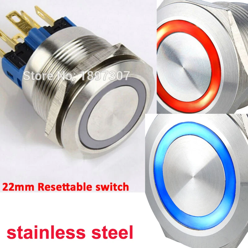 

25mm Dual Color bi-color 24V RED/Blue Ring LED 1NO1NC Reset Momentary Anti-Vandal Electric Car Push Button Switch