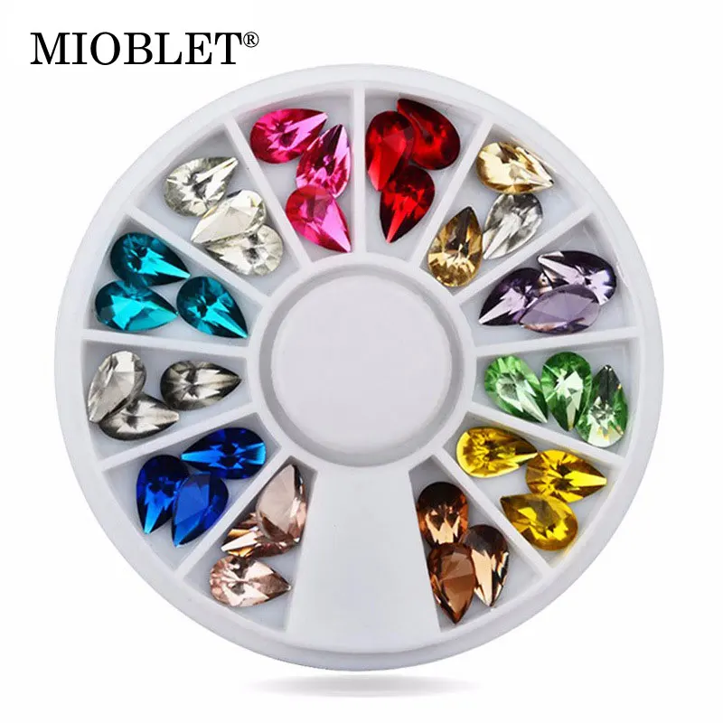  Hot Sale 36pcs/set Glitter Drop Water Nail Art Decoration Rhinestones Wheel 5X8mm 3D Design Charm N
