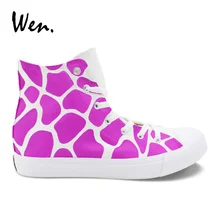 Вэнь ручная роспись обувь на заказ Фиолетовый Жираф узор дизайн Высокий Верх парусиновые кроссовки мальчики девочки живопись повседневная обувь