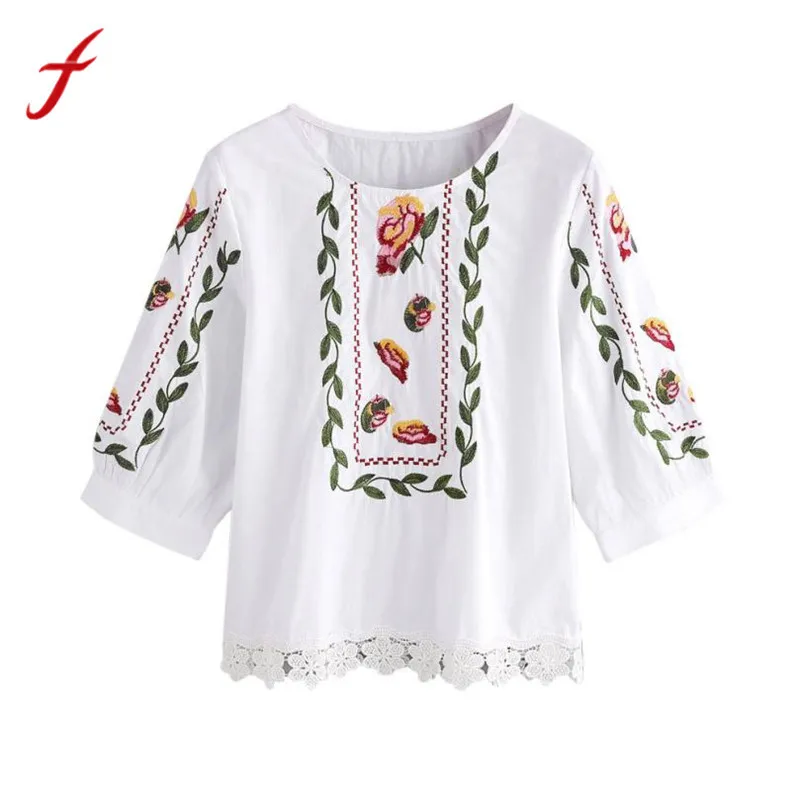 

Hot Sale Casual T-Shirt 2018 Women Lace Floral Flower Printed Blous Loose T-Shirt All-match fashion Casual Brand T-Shirt