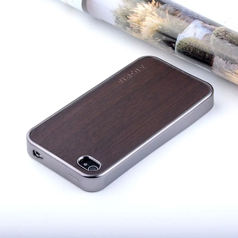 Funda para iphone 4S funda de cuero de madera con funda dura de PC funda para iphone 4 4S clásica estilo Retro funda