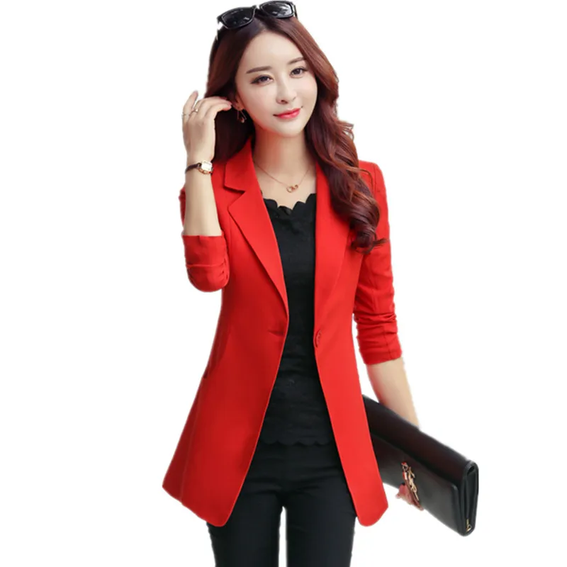 Solid Color Blazer Coat New 2017 Spring Suit Jacket Women Long Blazer