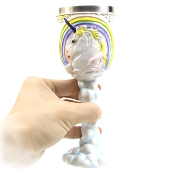 

1Piece Wine Goblet Purity Unicorn 3D Coffee Milk Mug Resin Body Double Wall Stainless Steel Goblet Unique Gifts